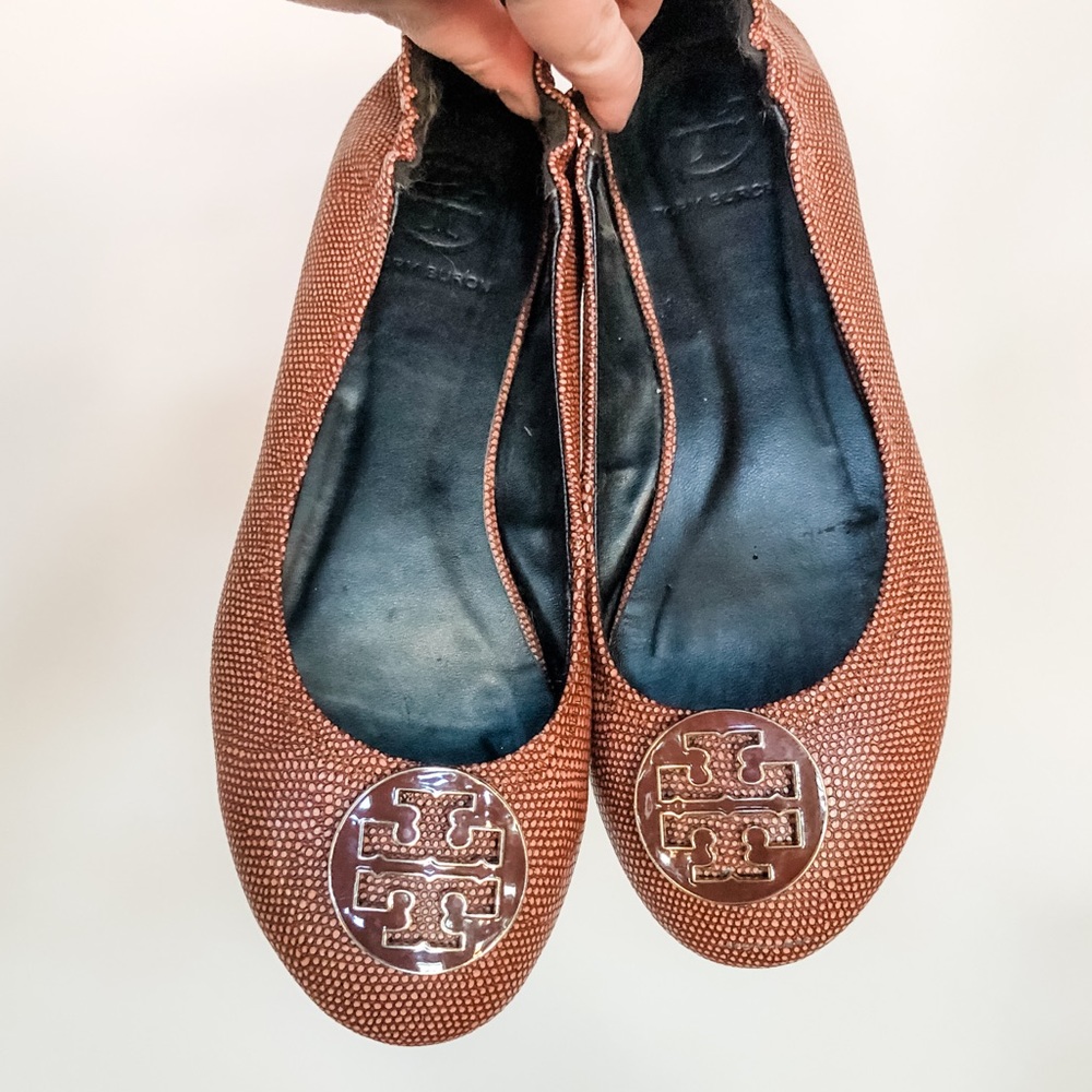 TORY BURCH • Reva Ballerina Flats • Brown Red